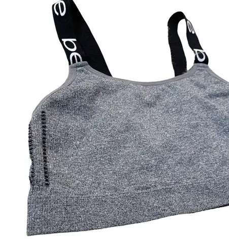 Bebe Women’s 𝅺 heather gray black logo sports bra