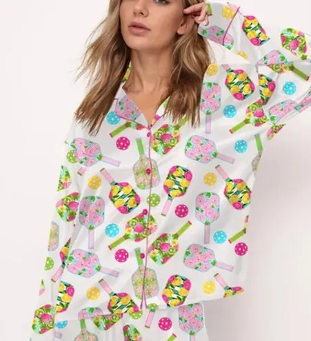 Show Me Your Mumu Pickeball pajamas set pants button down long sleeves top colorful bachelorette