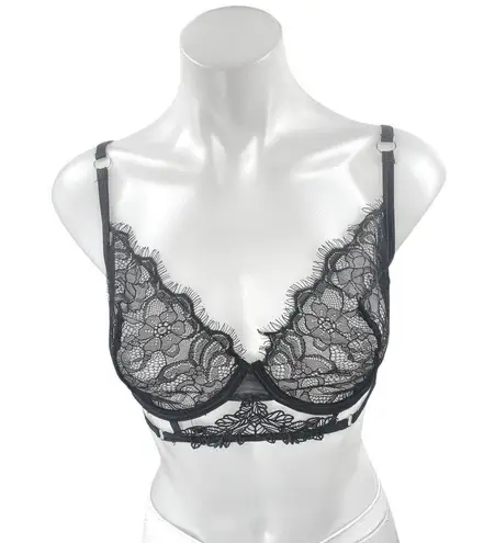 Bluebella Lumi Black Floral Lace Sheer Underwired Cutout Bra Bralette Top 34DD Size undefined