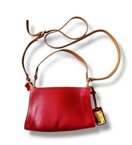 Valentina Zip Around Crossbody Handbag Red Pebbled Leather 2 Straps Italy Nice!