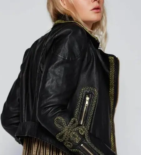 Free People  Black Bang Bang Vegan Leather Motorcycle Jacket Size S