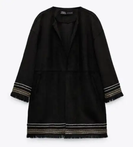 ZARA  Faux Suede Embroidered Cardigan Jacket