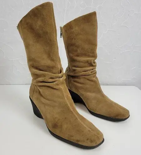 Bass Debbie Womens Long Boots Size 7 Brown Suede Leather Back Zip Wedge Heel