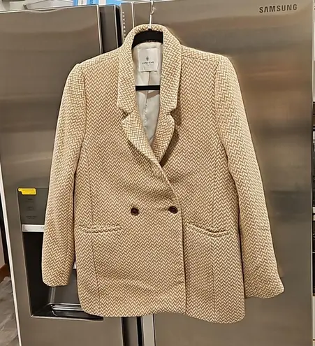 ANINE BING ππ Tweed Double Breasted Fishbone Blazer ~ Tan & Cream Medium