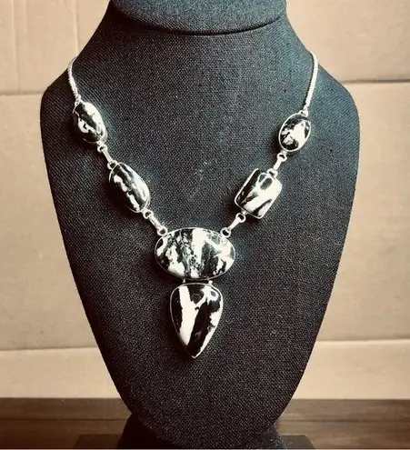 Sterling Silver Old Southwest White Buffalo Turquoise Cabochon Link Necklace 925