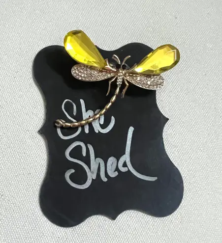 She Shed NWT  Yellow Rhinestone Dragonfly Brooch Pin