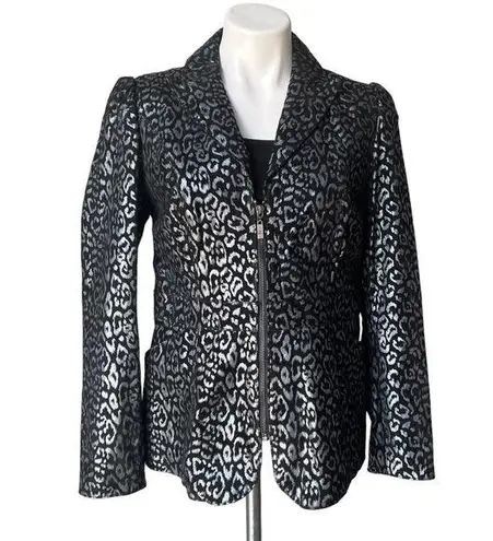 Pamela McCoy Leather Jacket Blazer Cheetah Print Black Metallic Silver, … Size XS