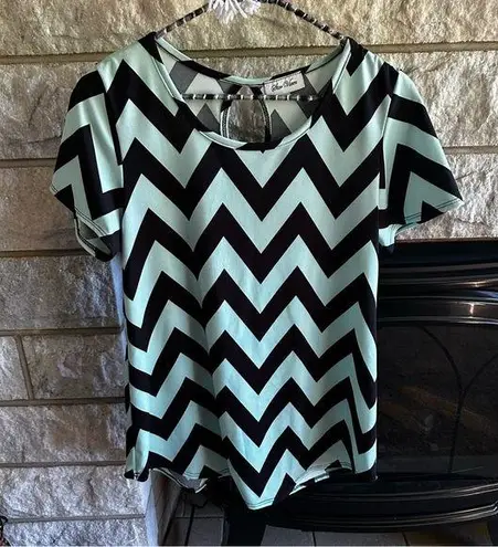 Star Vixen Blue and Black Chevron Blouse Small