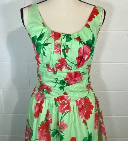 Voodoo Vixen Green & Red Floral Swing Dress