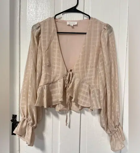 Mable Anais geometric print pale blush pink tie front cropped blouse size small