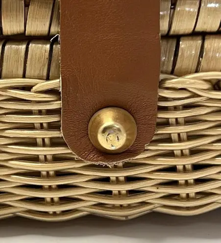 Vintage Wicker Handbag Basket Weave Lucite Handle MCM Hong Kong Art Deco Purse