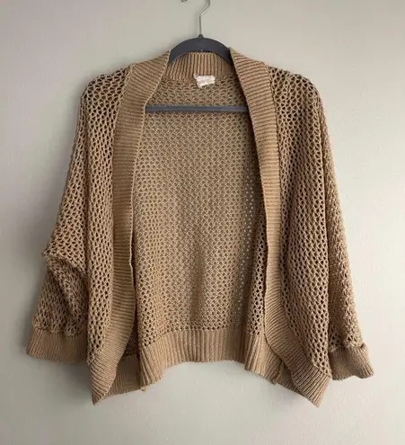 Vintage crochet open knit cardigan /shrug Tan