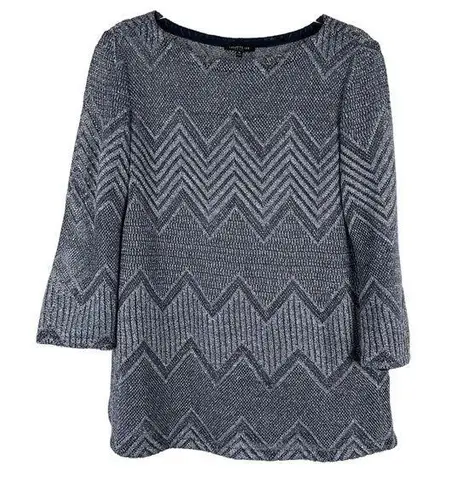 Lafayette 148 New York Sz M Women's Gray Blue Loose Open Knit Semi Sheer Sweater