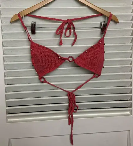 SM Salmon pink crochet triangle bikini top