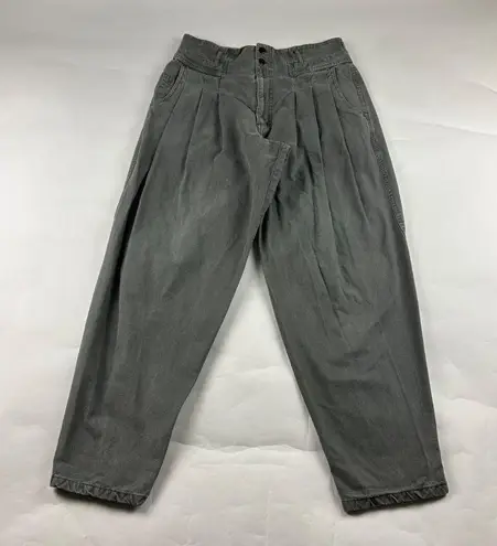 Vintage Essentials Sport Washed Green Canvas Ultra High Rise Pleated Chino 14 Gray