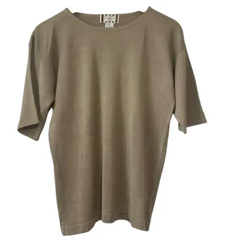 Henri Bendel Women's Silk Knit Blouse Taupe Size L Casual Crew Neck