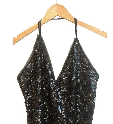 NBD NEW  Sloan Black with Gold Tone Sequin Mini Dress Spaghetti Straps Size XL