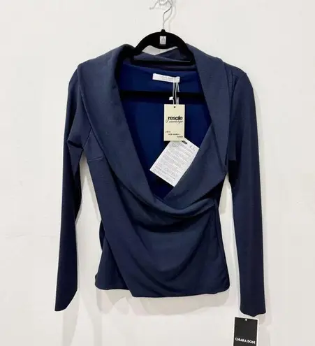 Chiara Boni NWT Lella Crepe Long Sleeve Blouse Midnight Blue Women's 42/ US 6