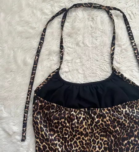 Pinup Couture Dixiefried Dress Halter Satin Cheetah Leopard Print Vintage Sz S Multiple