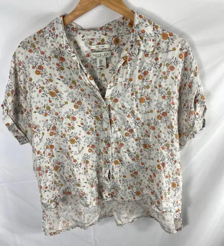 Rachel Zoe  Floral Print Linen Button Down Shirt Size Small