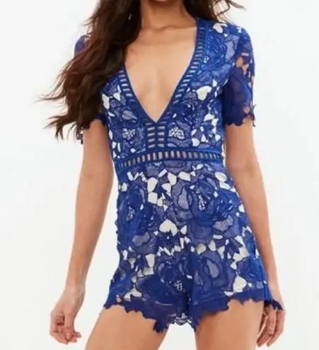 Missguided Blue Ladder Playsuit Romper Size 2