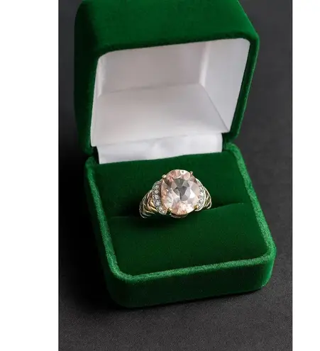 ✨ 14K Gold Morganite & Diamond Ring | Oval Cut 12x10mm | Size 7