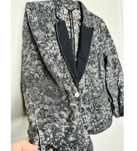 BADGLEY MISCHKA Grey Black Printed Floral 100% Cotton Fitted Charlie Blazer XL