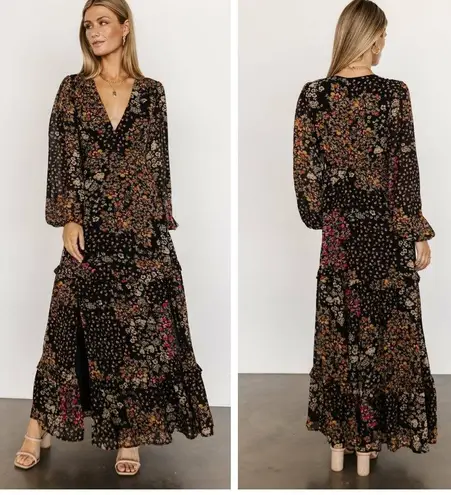 Baltic Born Bowman Black Floral Deep V Long Sleeve Maxi Dress