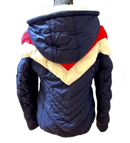 Reebok Chevron Color Block Women’s Puffer Coat Sherpa Lined Hood Lightweight