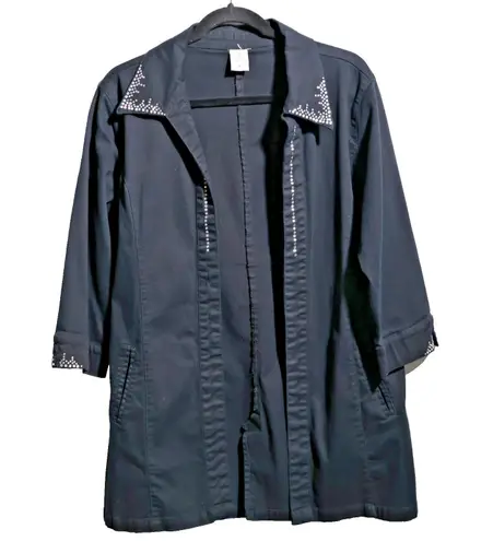 VTG Black Cotton Bedazzled Jacket Rhinestones Western Gothic Womens M Punk Rodeo Size M