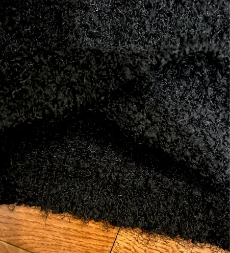 Heart black cold shoulder hairy knit sweater black faux fur balls size L Size L