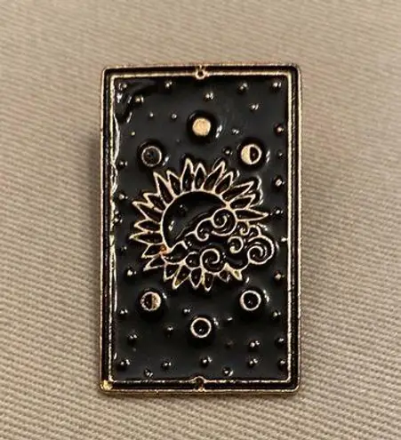 Enamel Pin Holds Tarot Style Sun, Moon & Sky | The Heavens Can Rest On Your Hat Black