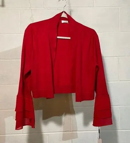 Calvin Klein  Women's Cardigan Large Red Ruffle Sleeve Open Front Career Party