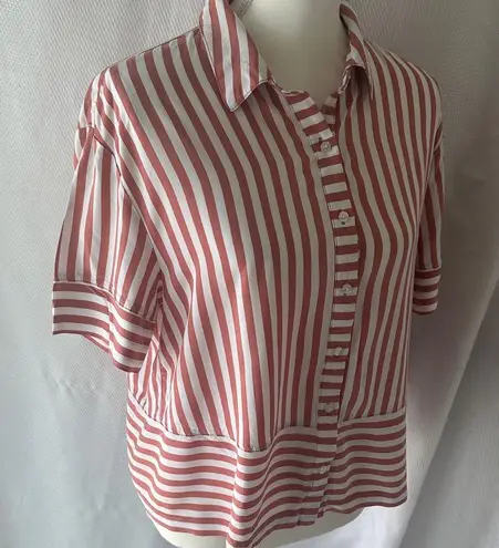 Jane and Delancey Red & White Striped Button-Down Cropped Shirt – Size M