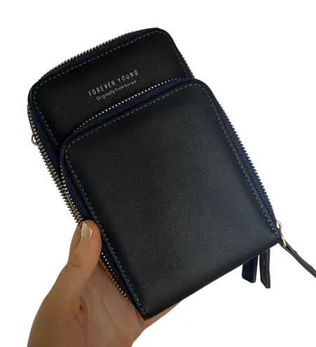 Forever Young korea navy blue multi zipper pouch clutch wallet credit cards