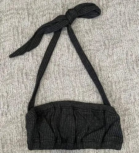 We Wore What New Tie Halter Bra Top Ribbed Knit Crop Top Charcoal Size Small