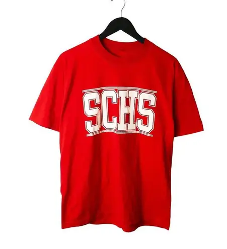 90s Vintage SCHS T Shirt Single Stitch High School Graphic Tee Red Large L Logo