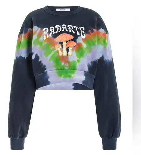 Rodarte Tie Dye Mushroom Print Radarte Crop Sweatshirt Cotton Pullover Black Size XS
