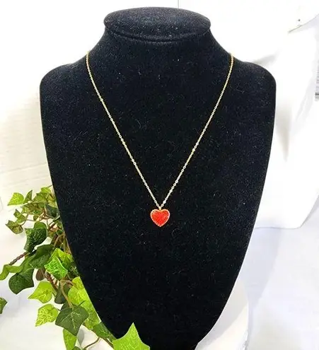Minimalist 18k Gold Plated Steel Red Crystal Heart Pendant with Chain New