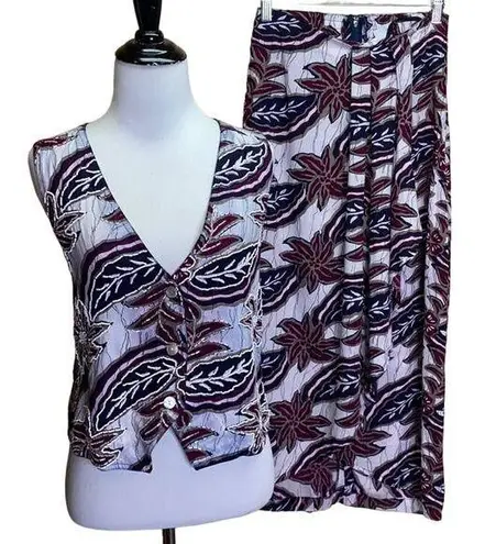 Faith Vintage Rayon Hawaiian Button Up Vest (Small) & Skirt (Medium) 2 PC Outfit