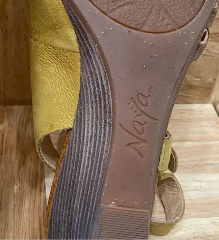 NAYA “Fausta” Yellow Woven Leather Ankle Strap Wedge Heeled Sandal Size 9