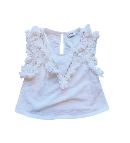 Suboo Castaway Sleeveless Crop Top White Fringe Lattice 0 Boho Western Cowgirl