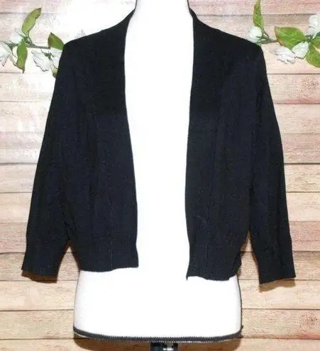 Cielo Black Open Front Bolero Cardigan Sweater Size L 3/4 Sleeve Stretch Viscose Size L