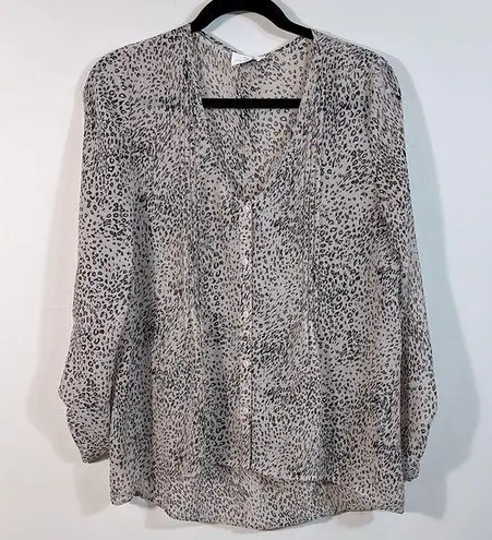 Pins and Needles Button Front Longsleeve Leopard Animal Print Sheer Women Medium Tan