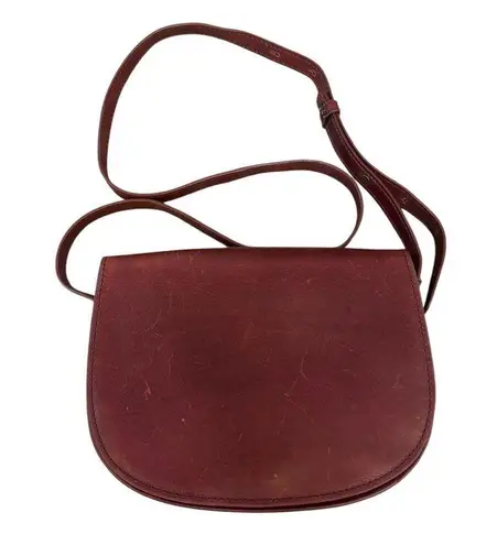 LL Bean Signature think hide leather maroon burgundy red brown structured bag