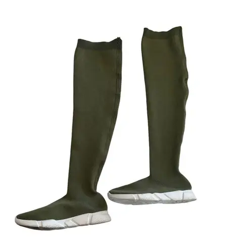 Bamboo  Army Green Over The Knee Sneaker Sock Boots Size 10