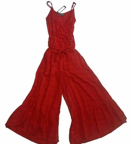 Michael Stars NWT Red Wide Leg Jumpsuit S Small Belted Wrap Front Cropped $228