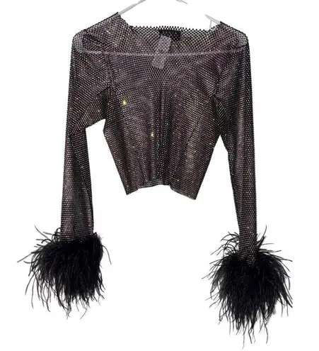 Santa Brands Feathers Top in Black XS/S New Womens Crystal Blouse