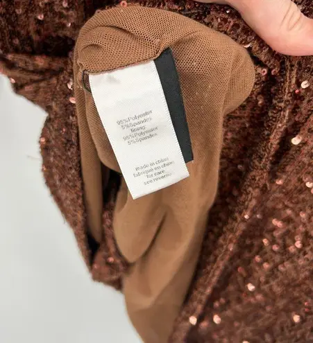 Ronny Kobo Jane Dress Sequined Knit Mock Neck Mini Dress in Brown Size XL