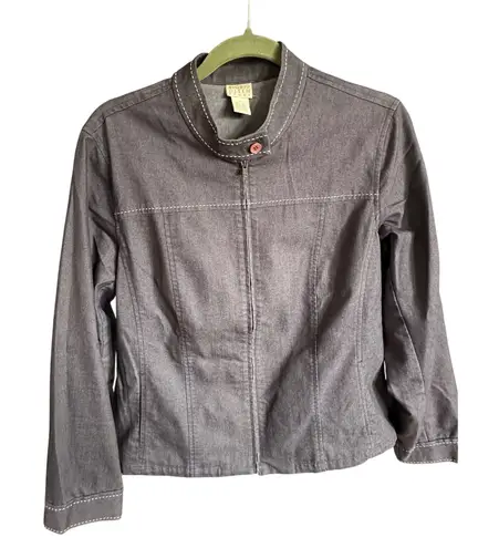 Sigrid Olsen Sport Womens Gray Denim Jacket Zip Long Sleeve Cotton Blend Large